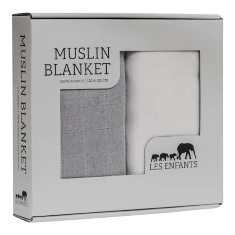 Les Enfants Muslin Blanket 2-pack Grå/Vit från Les Enfants – köp hos Apotek Hjärtat