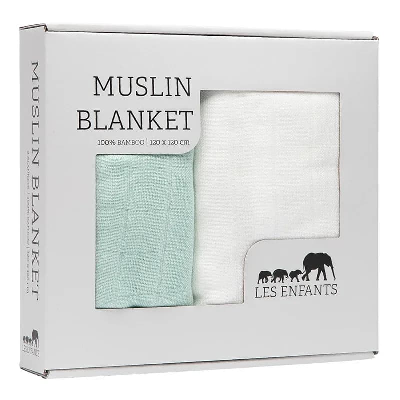 Les Enfants Muslin Blanket 2-pack Grön/Vit från Les Enfants – köp hos Apotek Hjärtat