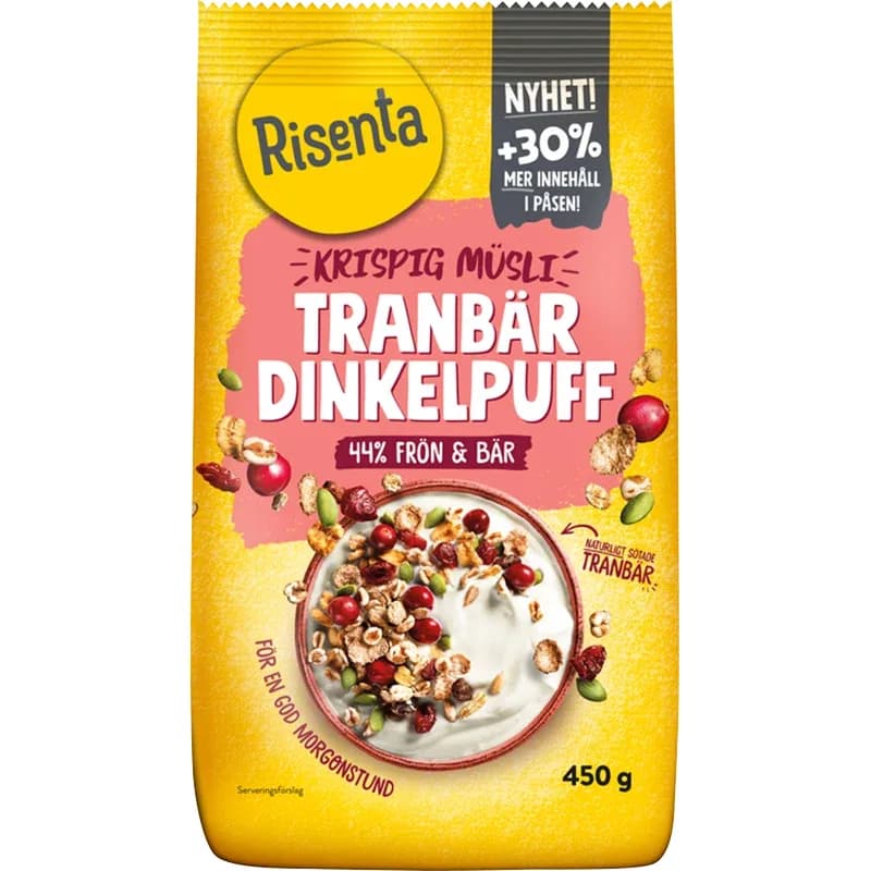 Risenta Krispig Müsli Tranbär Dinkelpuff 450 g från Risenta – köp hos Apotek Hjärtat