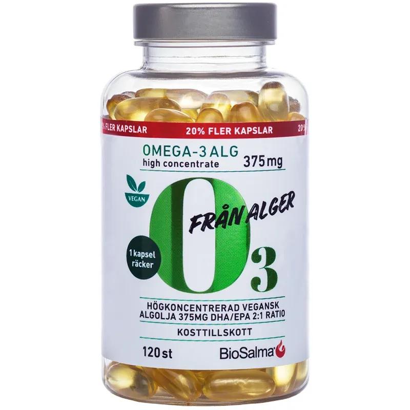 BioSalma Omega-3 av Alg 375 mg DHA/EPA 120 kapslar från BioSalma – köp hos Apotek Hjärtat