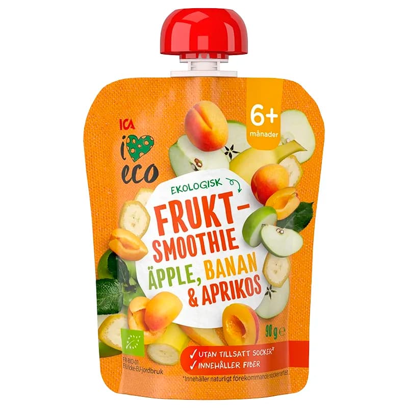 ICA I Love Eco Fruktsmoothie Äpple Banan Aprikos 90 g från ICA I Love Eco – köp hos Apotek Hjärtat