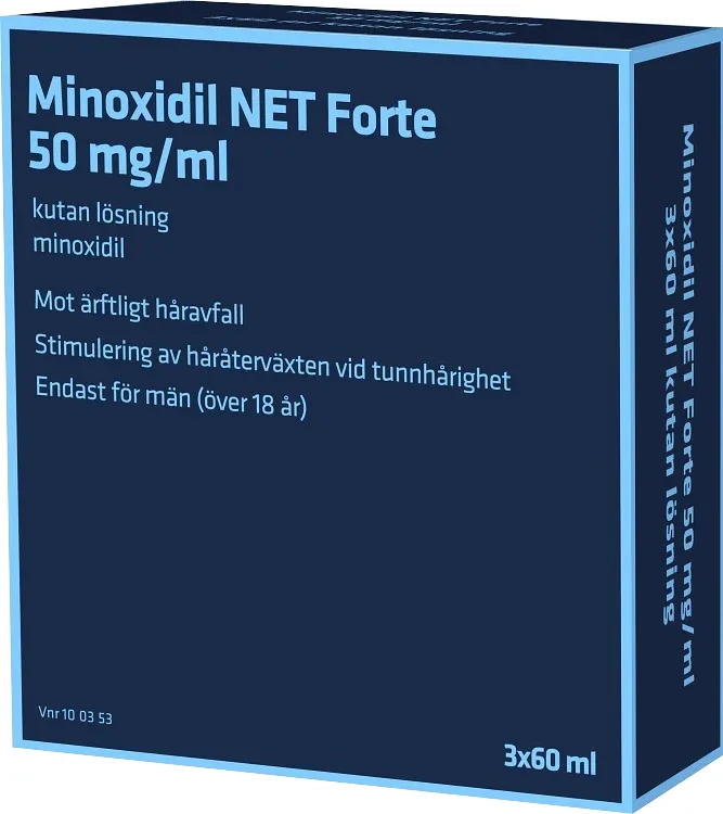 Minoxidil NET Forte Kutan lösning 50mg/ml Flaska, 3x60ml från Minoxidil – köp hos Apotek Hjärtat