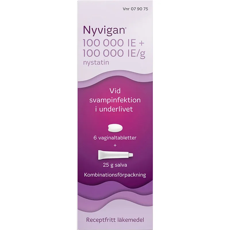 Nyvigan Salva + vaginaltablett 100000IE/g+100000IE Tub + Blister, 25g + 6 tabletter från Nyvigan – köp hos Apotek Hjärtat