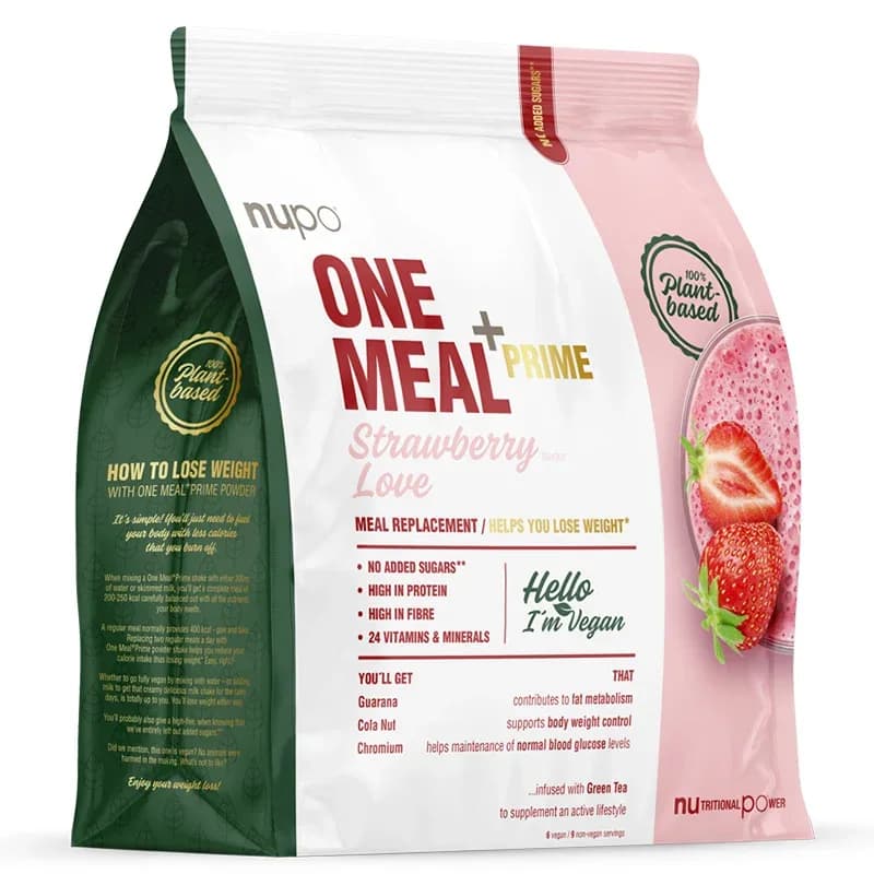 Nupo One Meal +Prime Vegan Shake Strawberry Love 360g från Nupo – köp hos Apotek Hjärtat