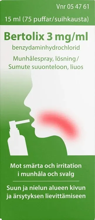 Bertolix Munhålespray, lösning 3mg/ml Sprayflaska, 15ml (75puffar) från Bertolix – köp hos Apotek Hjärtat