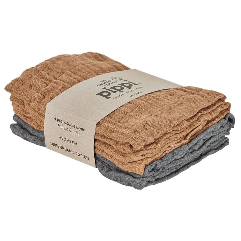 Pippi Organic Cloth Muslin Indian Tan 4-pack från Pippi – köp hos Apotek Hjärtat