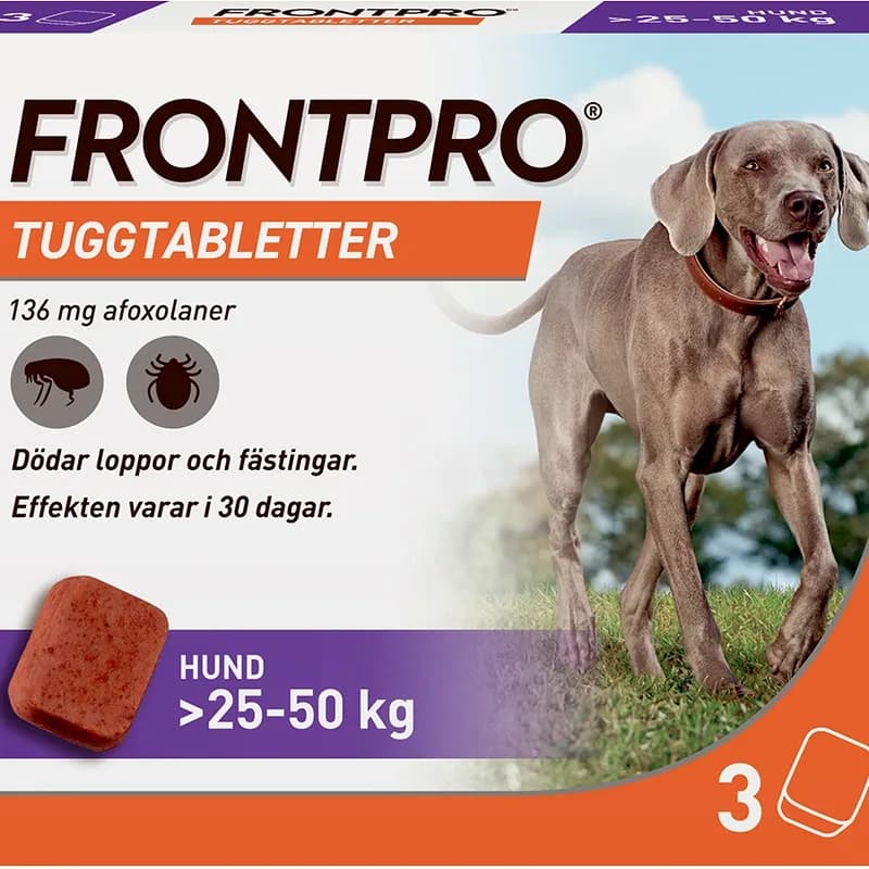 FRONTPRO 136 mg tuggtabletter för hund >25-50 kg 3 st från Frontpro – köp hos Apotek Hjärtat
