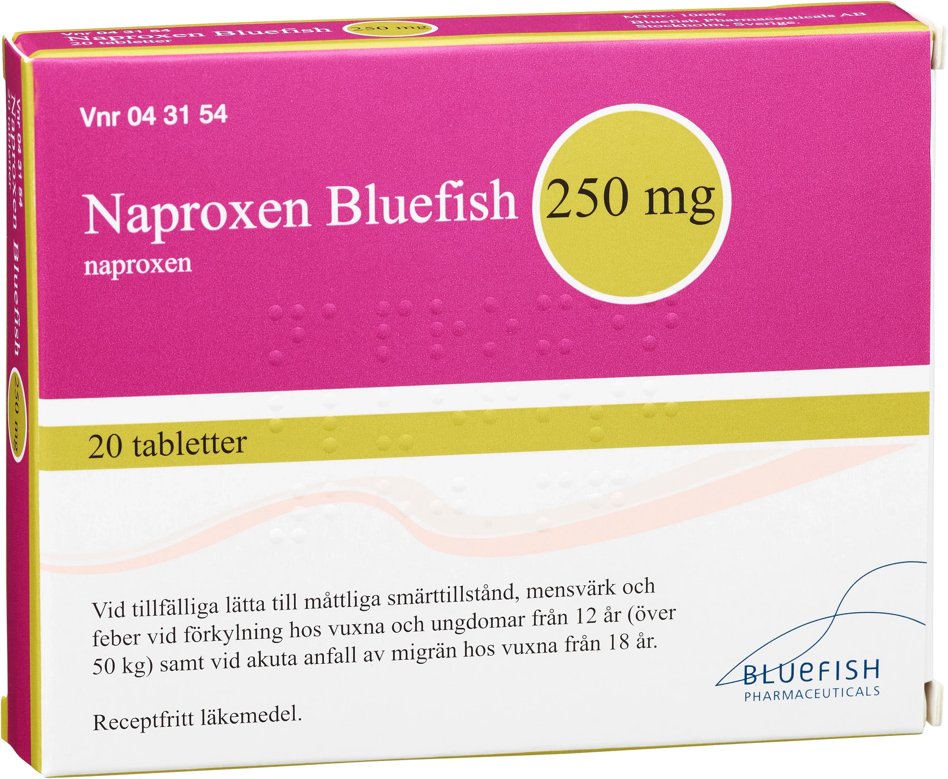 Naproxen Bluefish 250mg, 20tabletter från Bluefish – köp hos Apotek Hjärtat