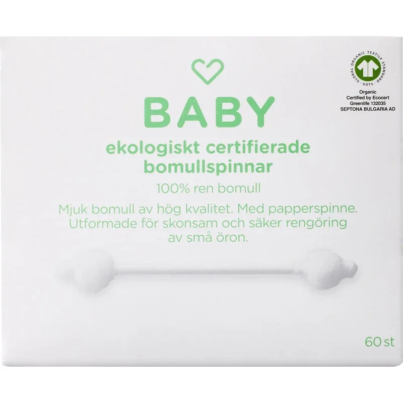 Hjärtats BABY Eko Bomullspinnar 60 st från Hjärtats – köp hos Apotek Hjärtat