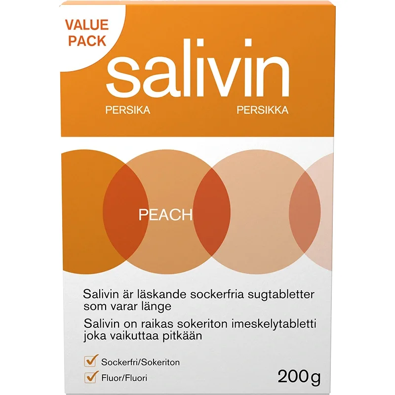 Salivin Sugtabletter Peach 200 g från Salivin – köp hos Apotek Hjärtat