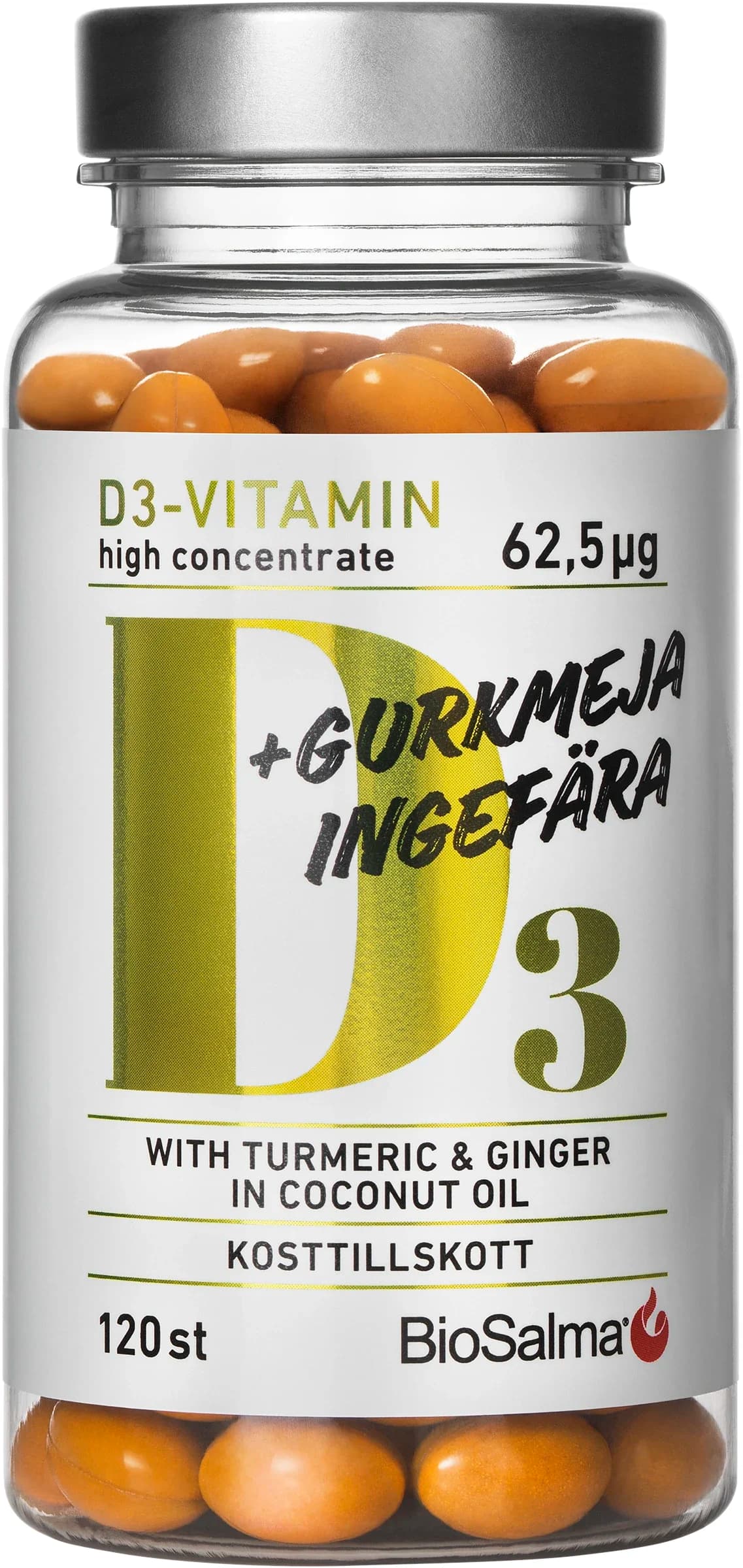 BioSalma D3 62,5 µg + Gurkmeja Ingefära 120 st kapslar från BioSalma – köp hos Apotek Hjärtat