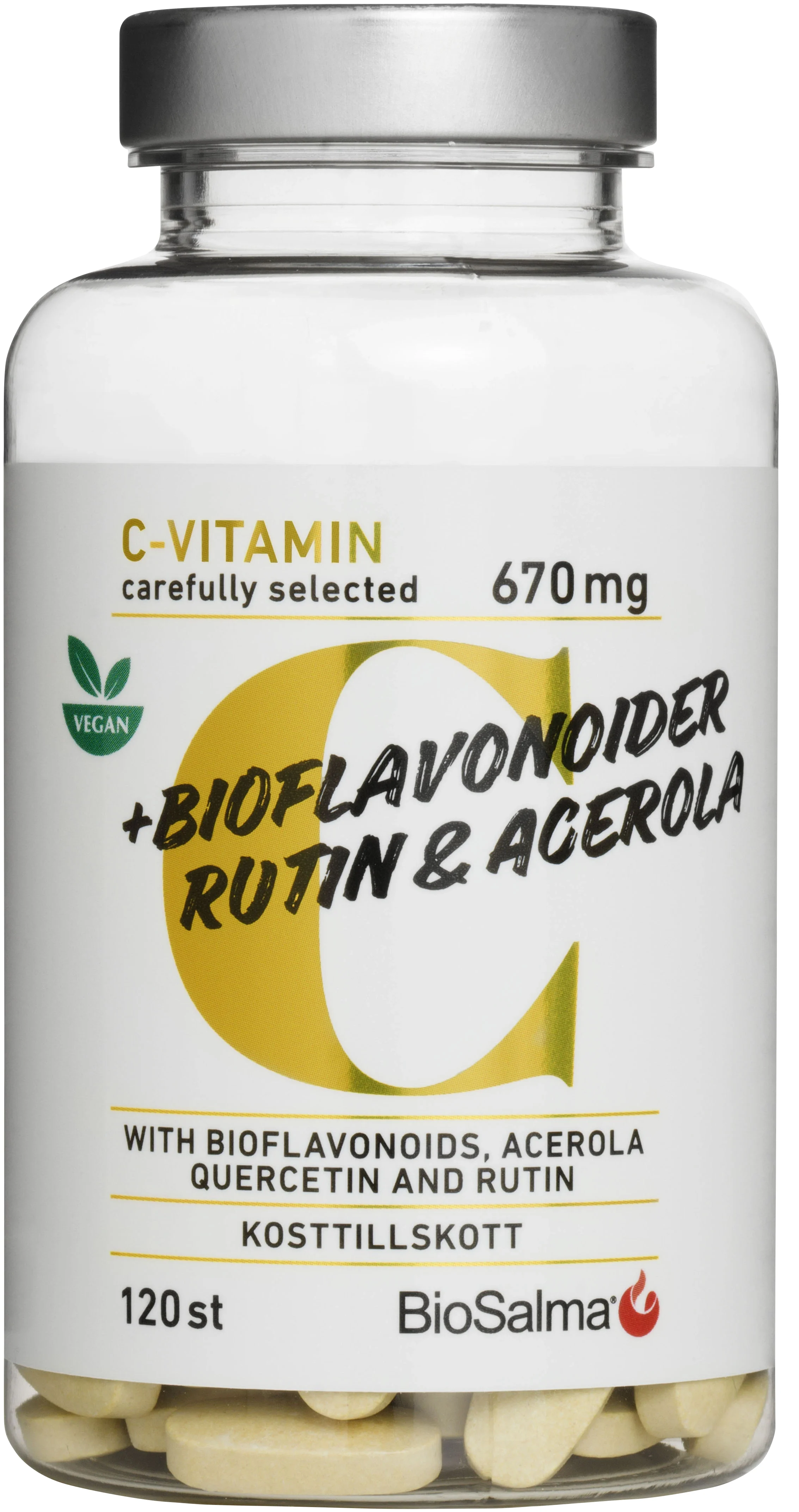 BioSalma C-vitamin 670 mg Bioflavonoider 120 tabletter från BioSalma – köp hos Apotek Hjärtat