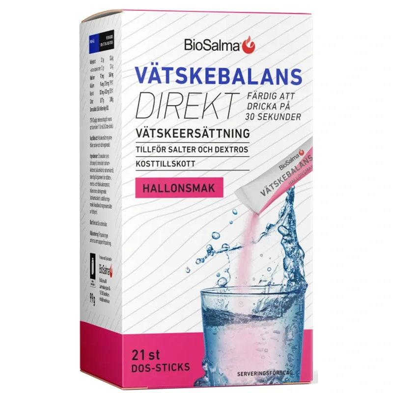 BioSalma Vätskebalans Direkt Hallon 21 sticks från BioSalma – köp hos Apotek Hjärtat