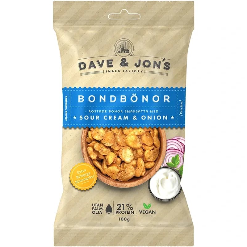 Dave & Jon's Bondbönor Sour Cream & Onion 100 g från Dave & Jons – köp hos Apotek Hjärtat