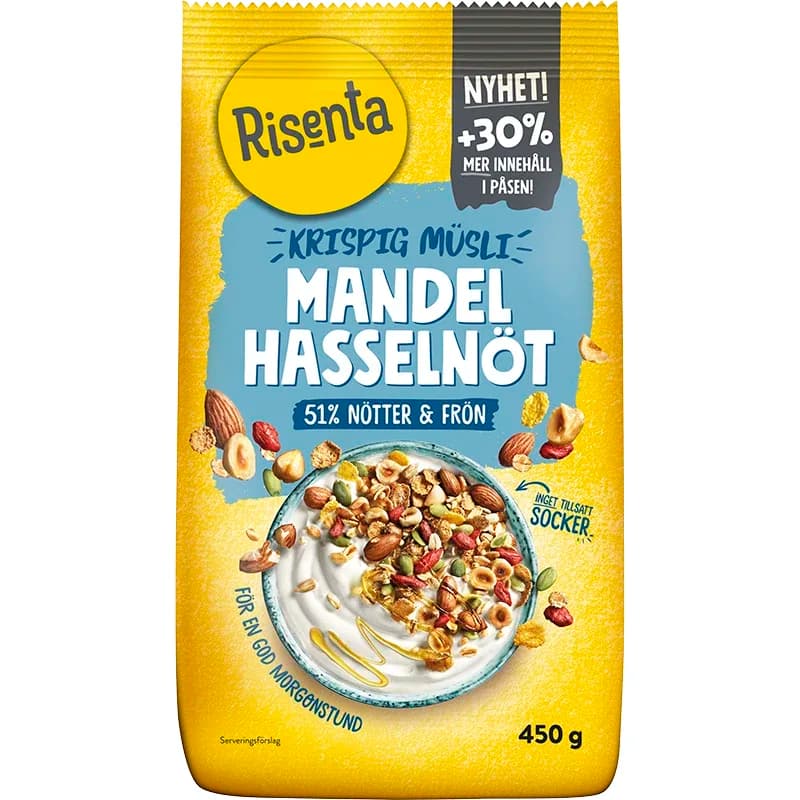 Risenta Krispig Müsli Mandel Hasselnöt 450 g från Risenta – köp hos Apotek Hjärtat