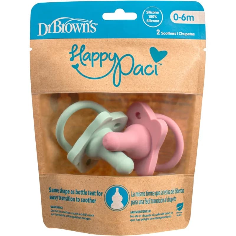 Dr. Brown's HappyPaci Silicone Soother 0-6m Rosa/Grön 2-pack från Dr. Brown's – köp hos Apotek Hjärtat