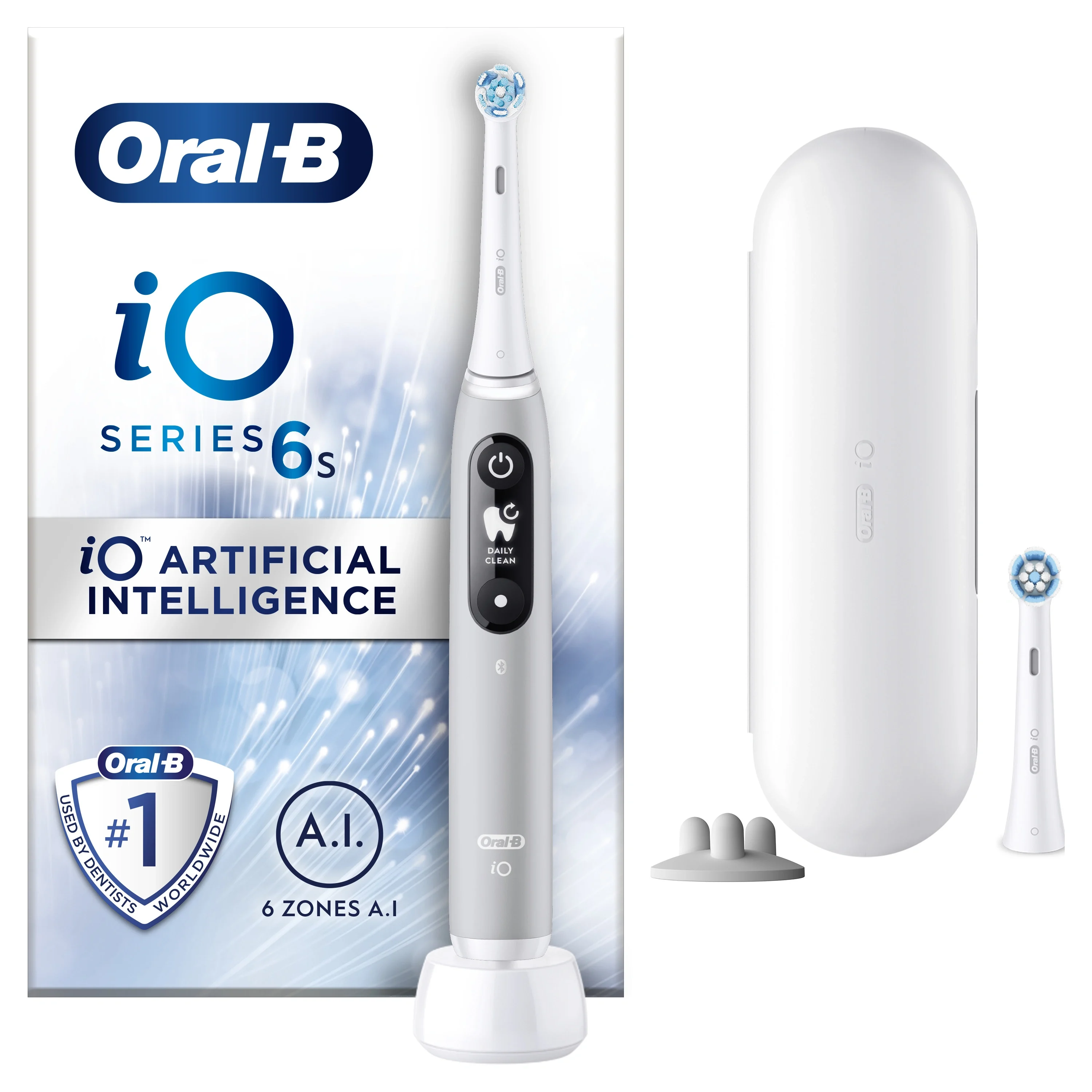 Oral-B iO6 Eltandborste Grå, 2 Borsthuvuden + Resefodral från Oral-B – köp hos Apotek Hjärtat