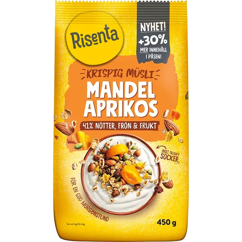 Risenta Krispig Müsli Mandel Aprikos 450 g från Risenta – köp hos Apotek Hjärtat