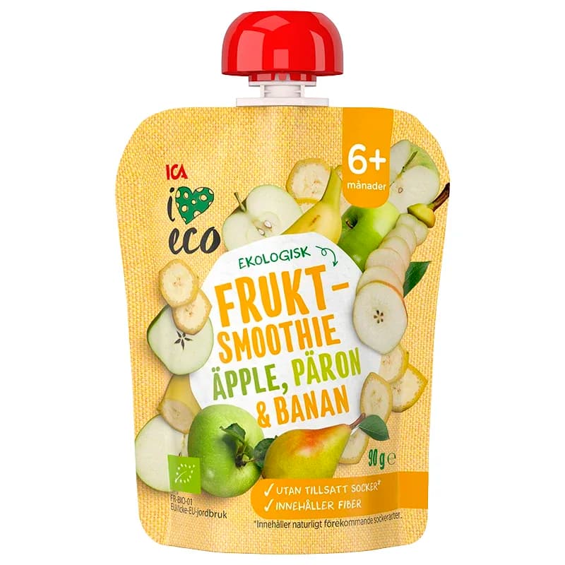 ICA I Love Eco Fruktsmoothie Äpple Päron Banan 90 g från ICA I Love Eco – köp hos Apotek Hjärtat
