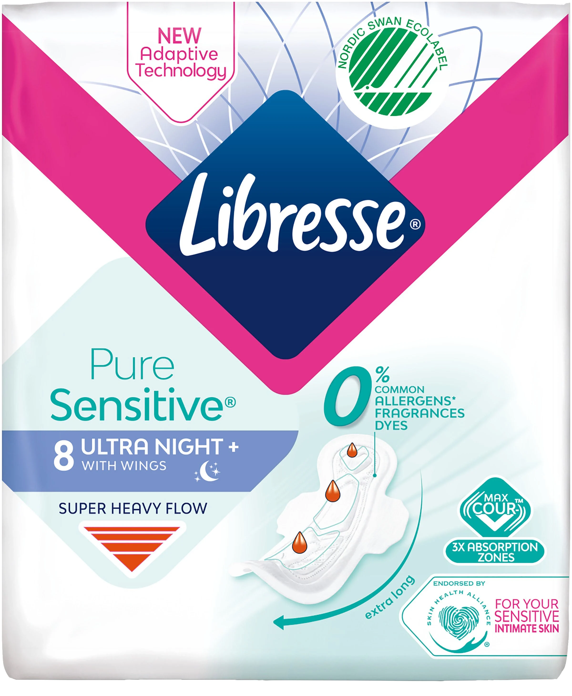 Libresse Pure Sensitive Ultra Night Wing 8-pack från Libresse – köp hos Apotek Hjärtat