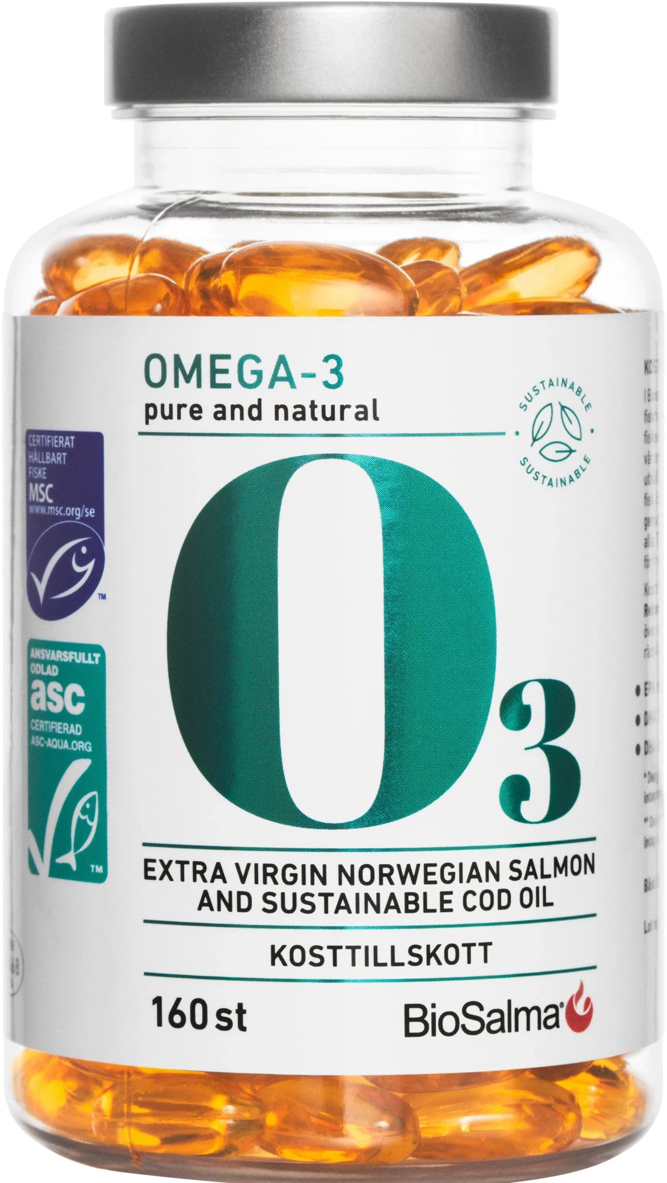 BioSalma Miljömärkt Omega-3 pure and natural 160 kapslar från BioSalma – köp hos Apotek Hjärtat