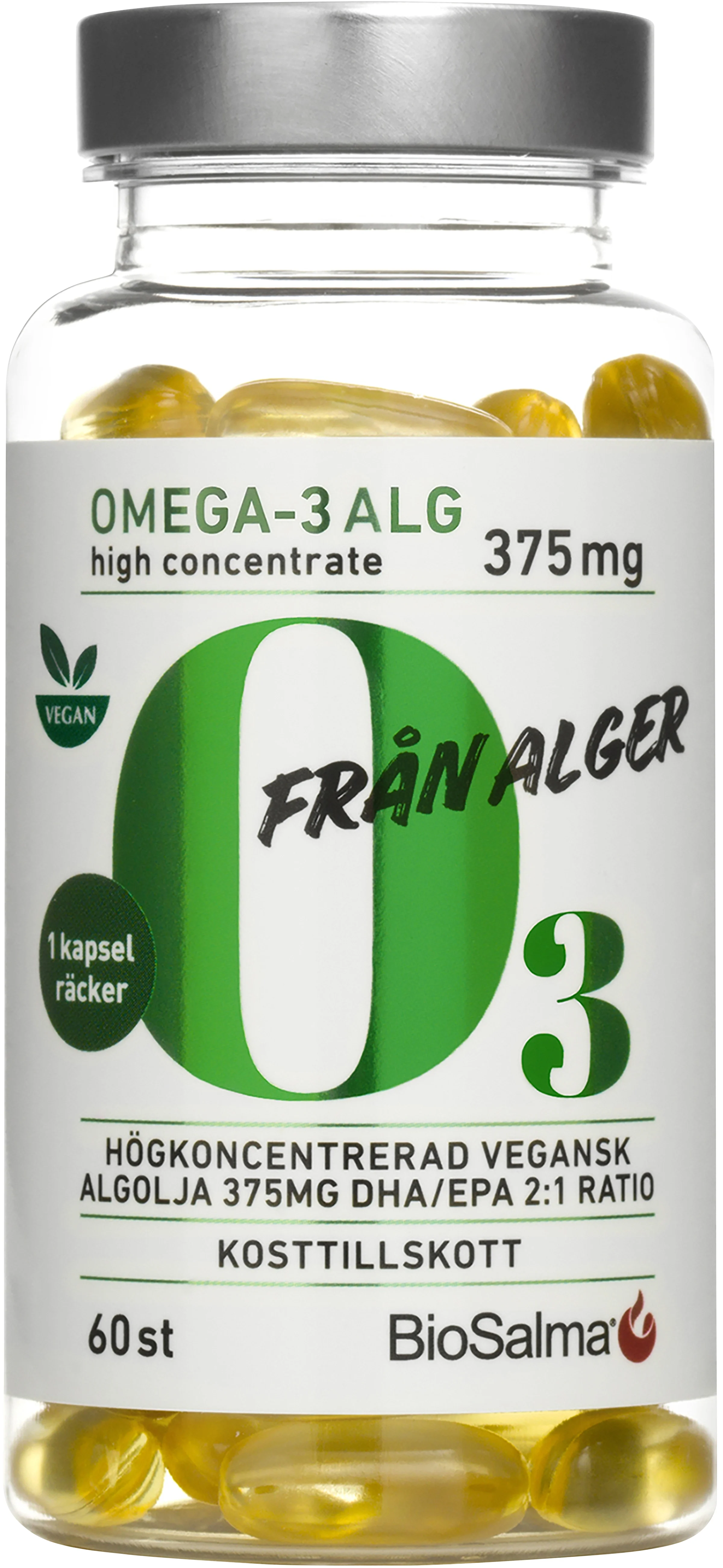 BioSalma Omega-3 av Alg 375 mg DHA/EPA 60 kapslar från BioSalma – köp hos Apotek Hjärtat