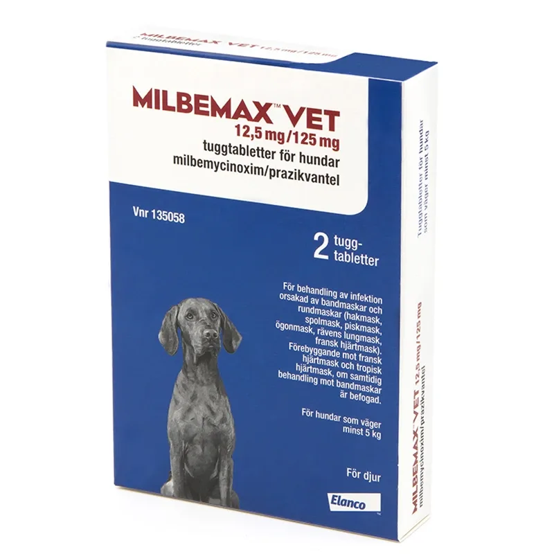 Milbemax vet. tuggtablett för hund (över 5 kg) 12,5 mg/125 mg 2 st från Milbemax – köp hos Apotek Hjärtat
