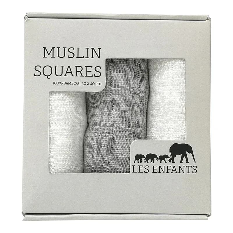 Les Enfants Muslin Squares 3-pack Grå/Vit från Les Enfants – köp hos Apotek Hjärtat
