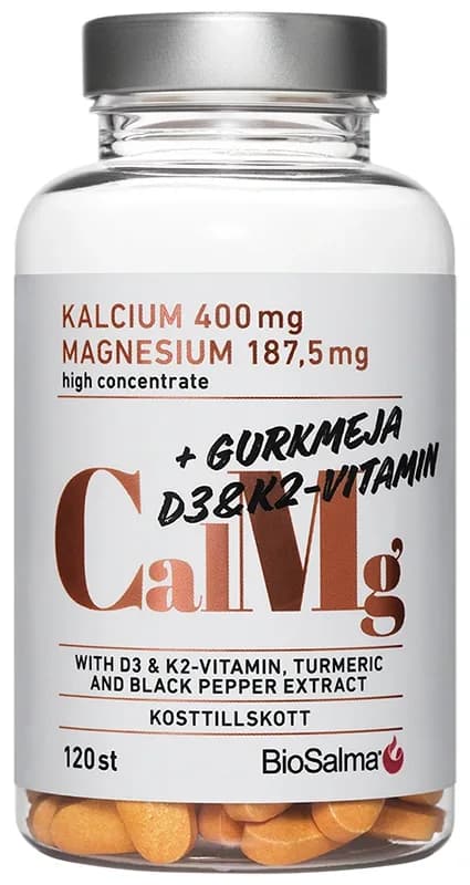 BioSalma Kalcium & Magnesium med D3, K2 & Gurkmeja 120 tabletter från BioSalma – köp hos Apotek Hjärtat