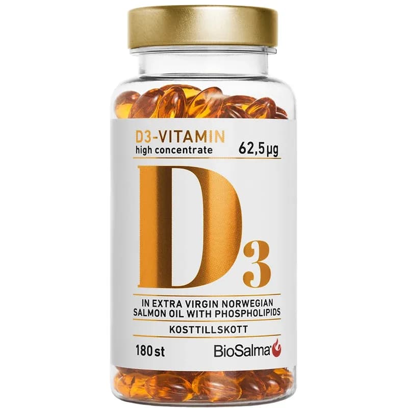 BioSalma D3-Vitamin 62,5µg High Concentrate 180 kapslar från BioSalma – köp hos Apotek Hjärtat