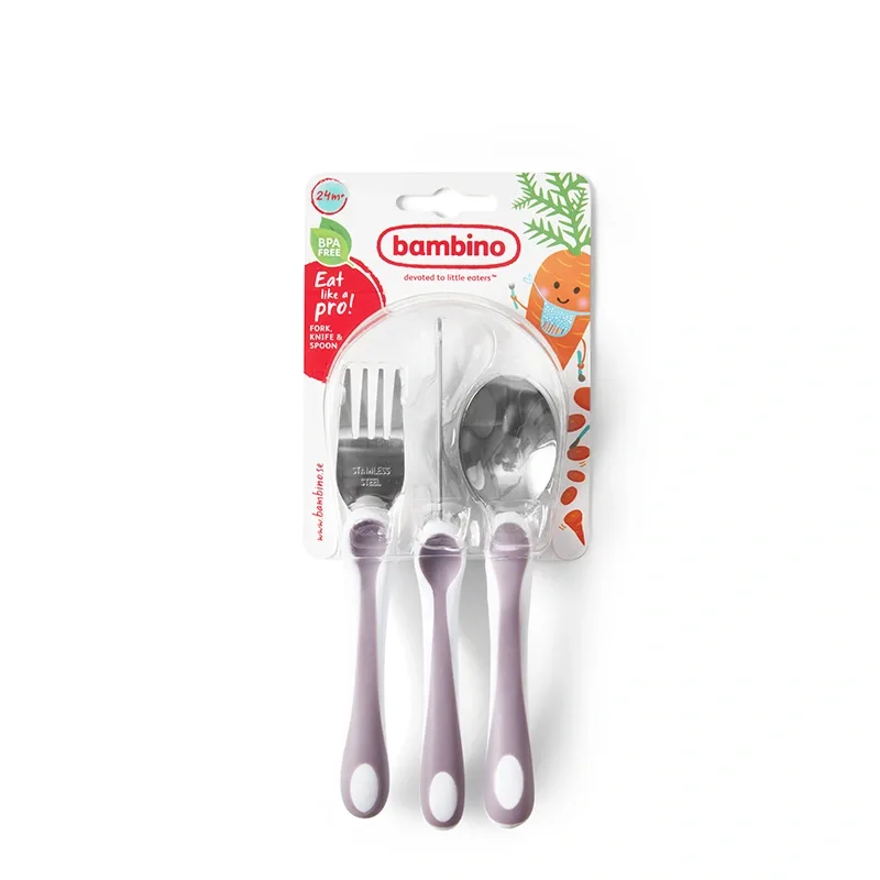 Bambino Eat Like a Pro! Fork, Knife & Spoon Liliac från Bambino – köp hos Apotek Hjärtat