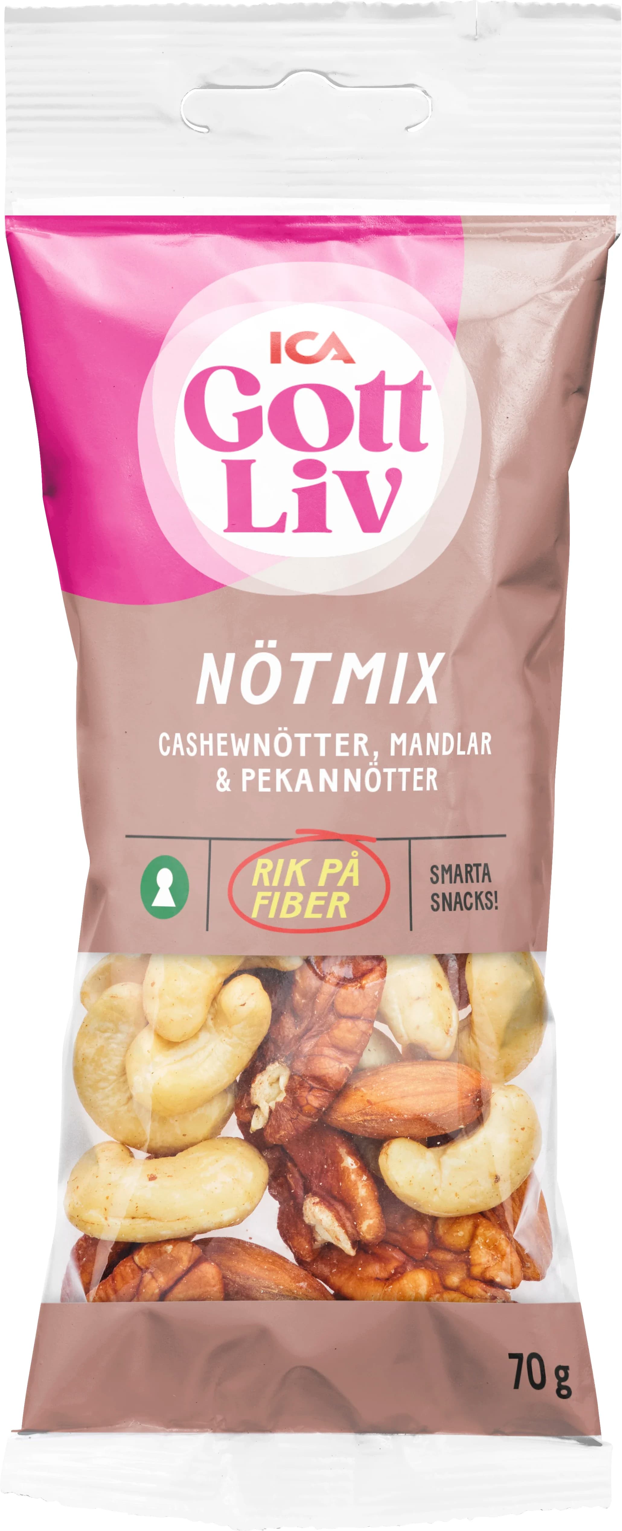 ICA Gott Liv Nötmix Cashew Mandel Pekannöt 70 g från ICA Gott Liv – köp hos Apotek Hjärtat