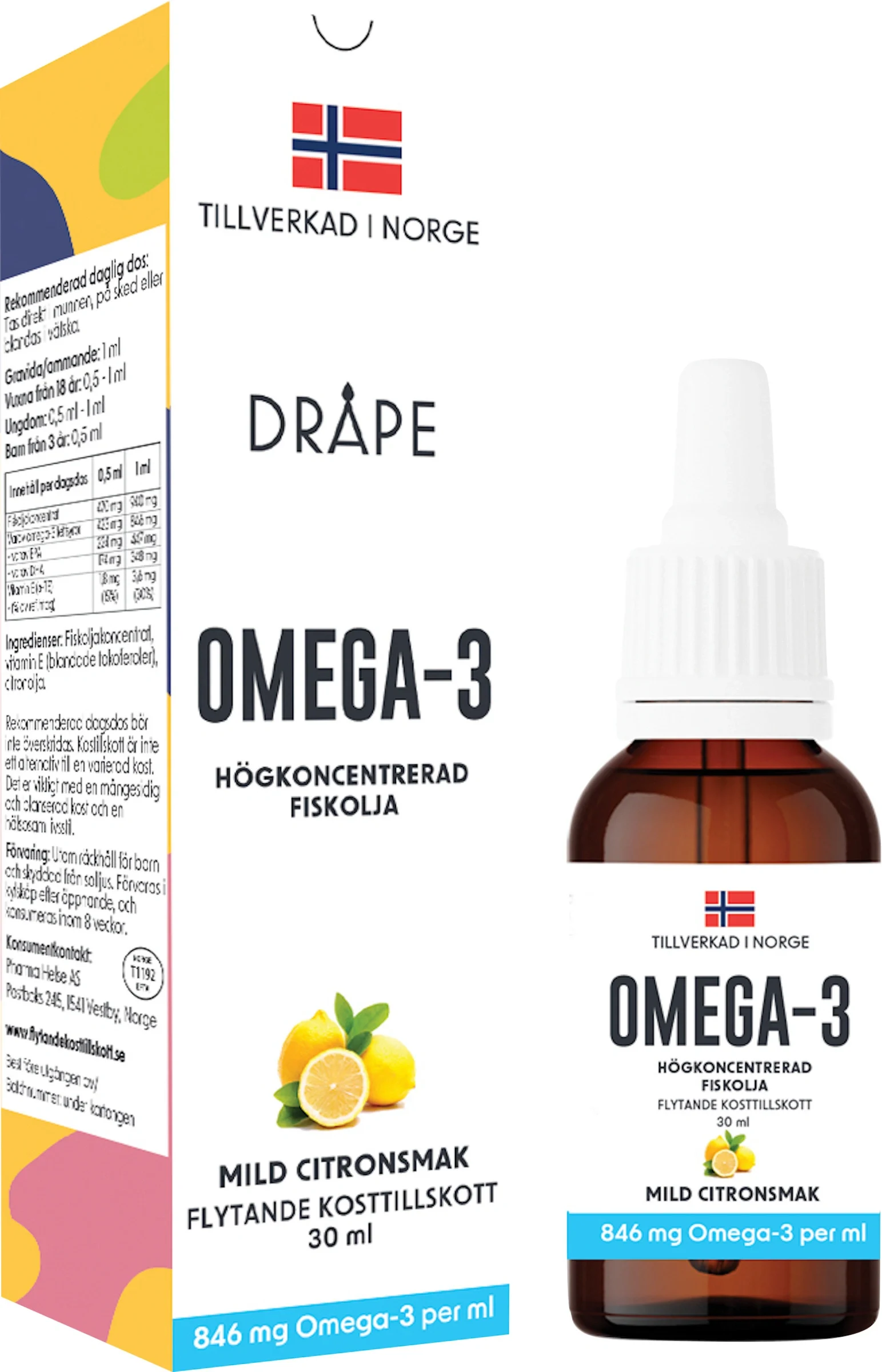 Dråpe Flytande Omega-3 Droppar Citron 30 ml från Dråpe – köp hos Apotek Hjärtat