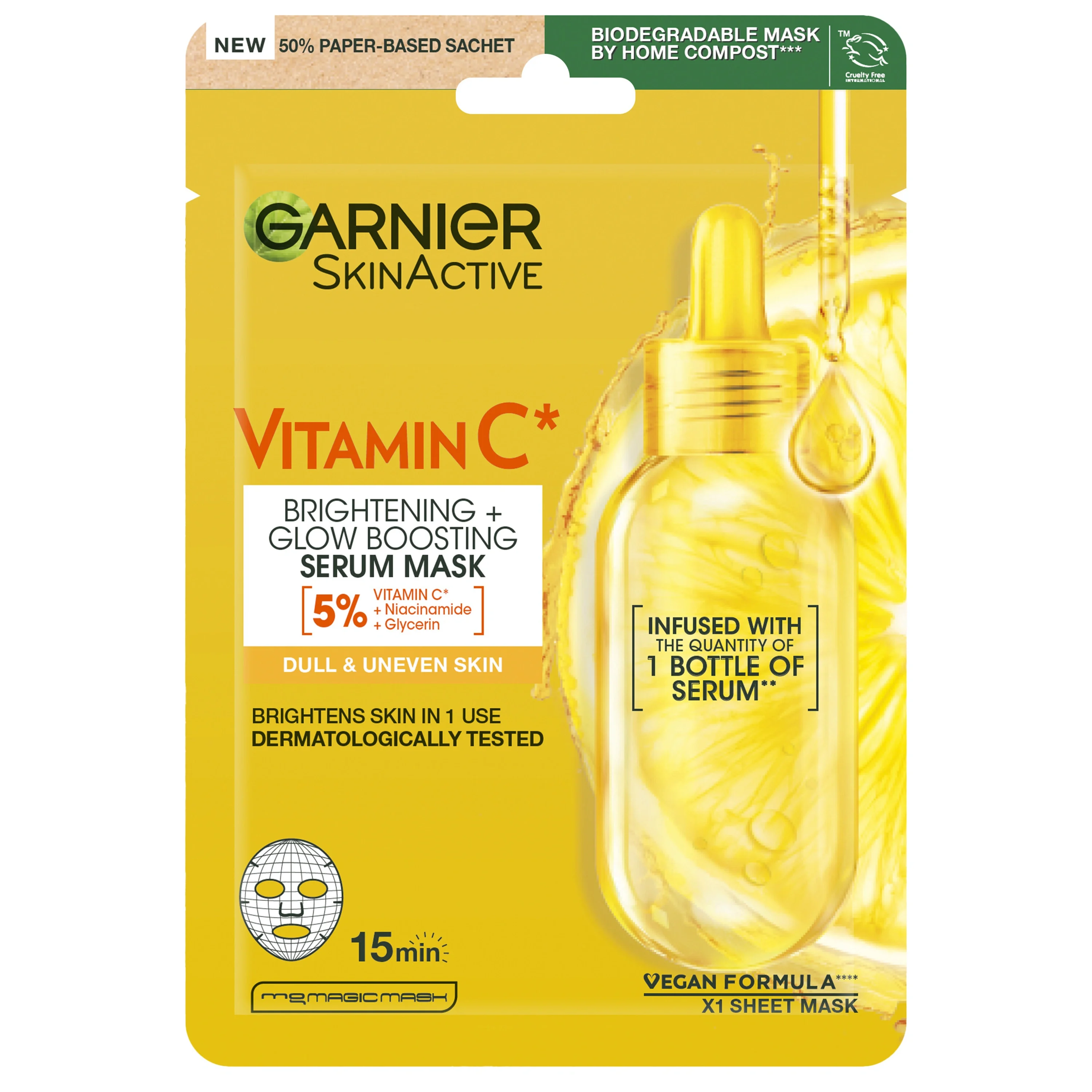 Garnier SkinActive Vitamin C Sheet Mask Super Hydrating + Brightening 28 g från Garnier – köp hos Apotek Hjärtat