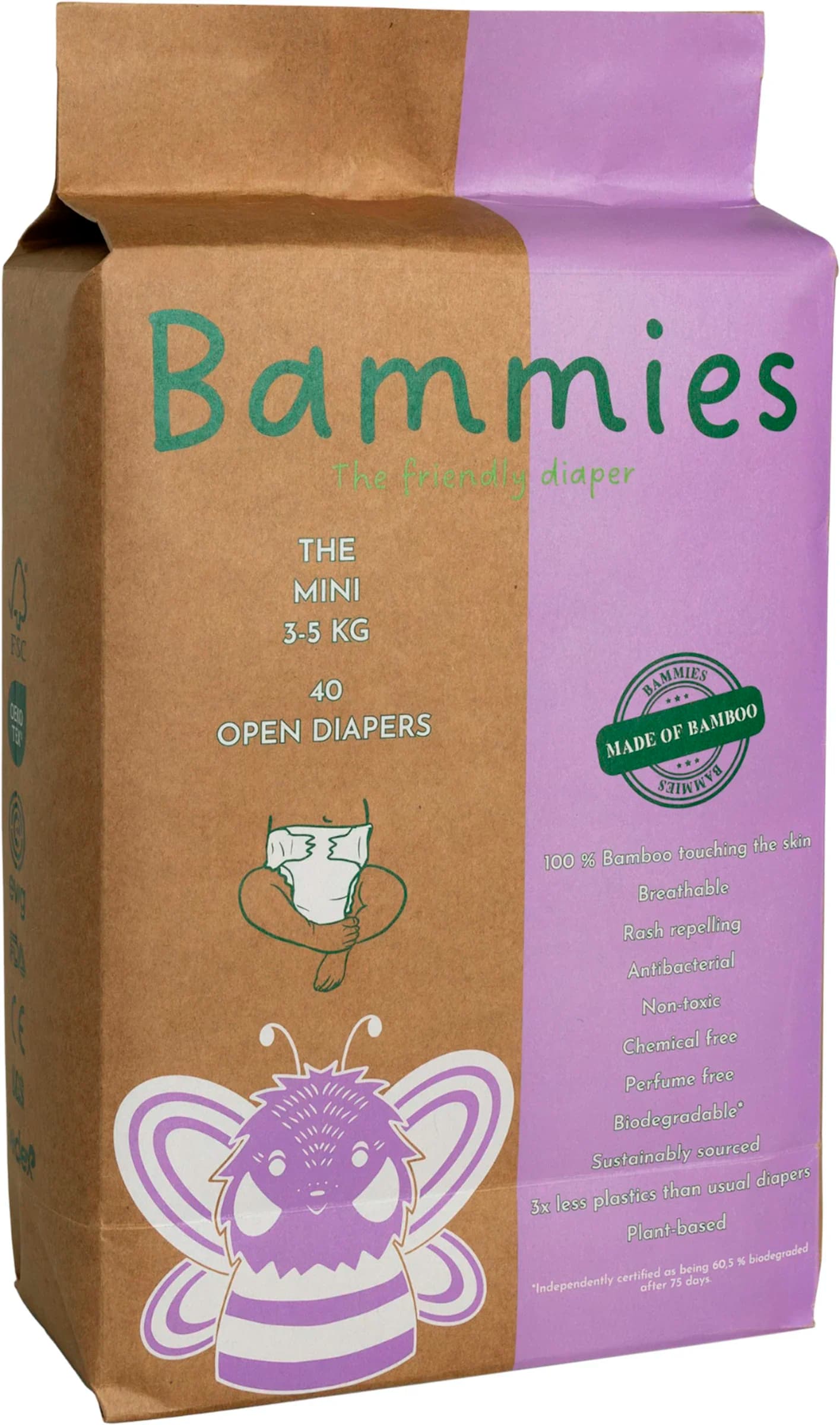 Bammies Bambublöjor The Mini 3-5 kg 40 st från Bammies – köp hos Apotek Hjärtat