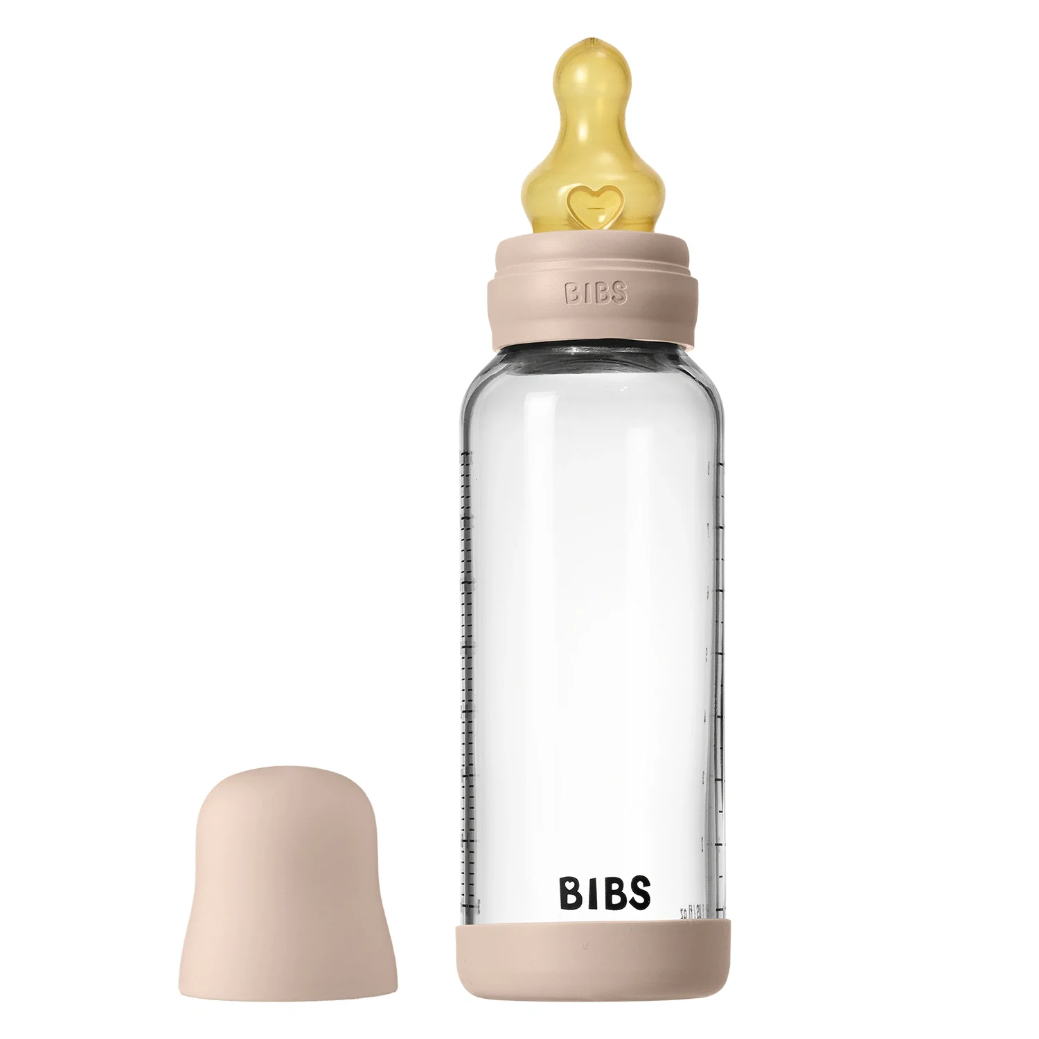 BIBS Glass Baby Bottle Round Latex Medium Flow 240 ml Blush från BIBS – köp hos Apotek Hjärtat