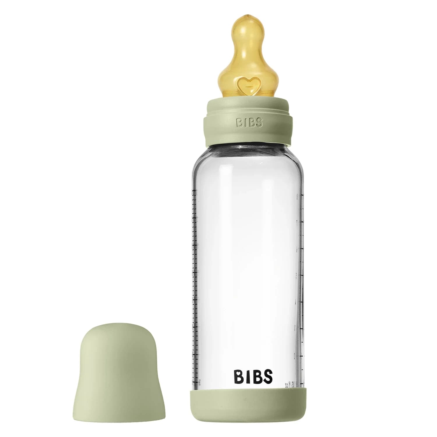 BIBS Glass Baby Bottle Round Latex Medium Flow 240 ml Sage från BIBS – köp hos Apotek Hjärtat