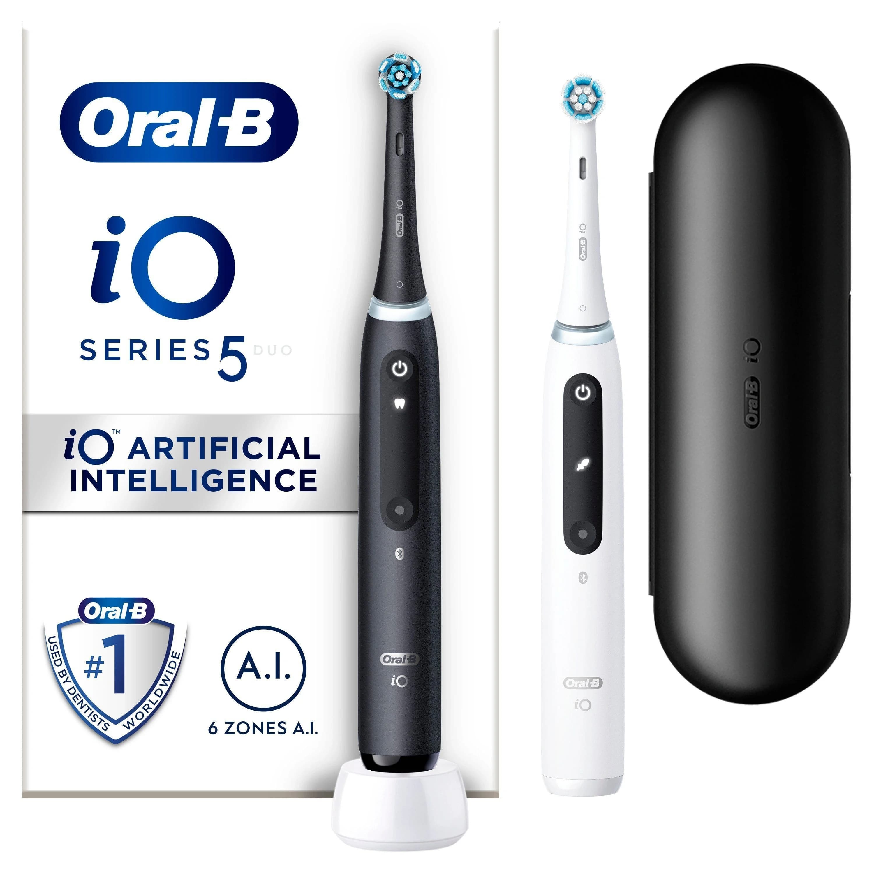 Oral-B iO5 Eltandborste Duo Svart & Vit + Resefodral från Oral-B – köp hos Apotek Hjärtat