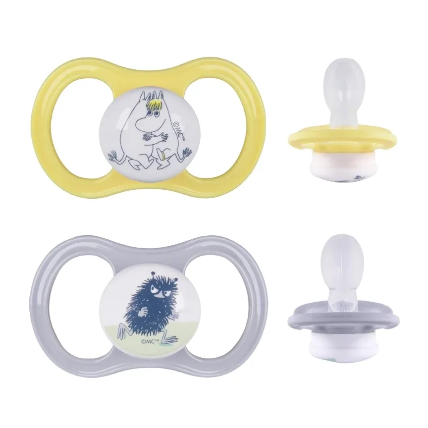 ESSKA Happy Muminedition Napp + 4 månader 2-pack gul/grå från Esska – köp hos Apotek Hjärtat