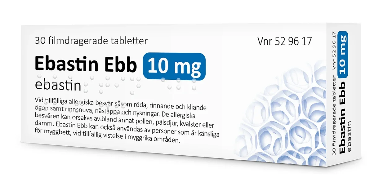 Ebastin Ebb Filmdragerad tablett 10 mg Blister 30 st från Apotek Hjärtat – köp hos Apotek Hjärtat