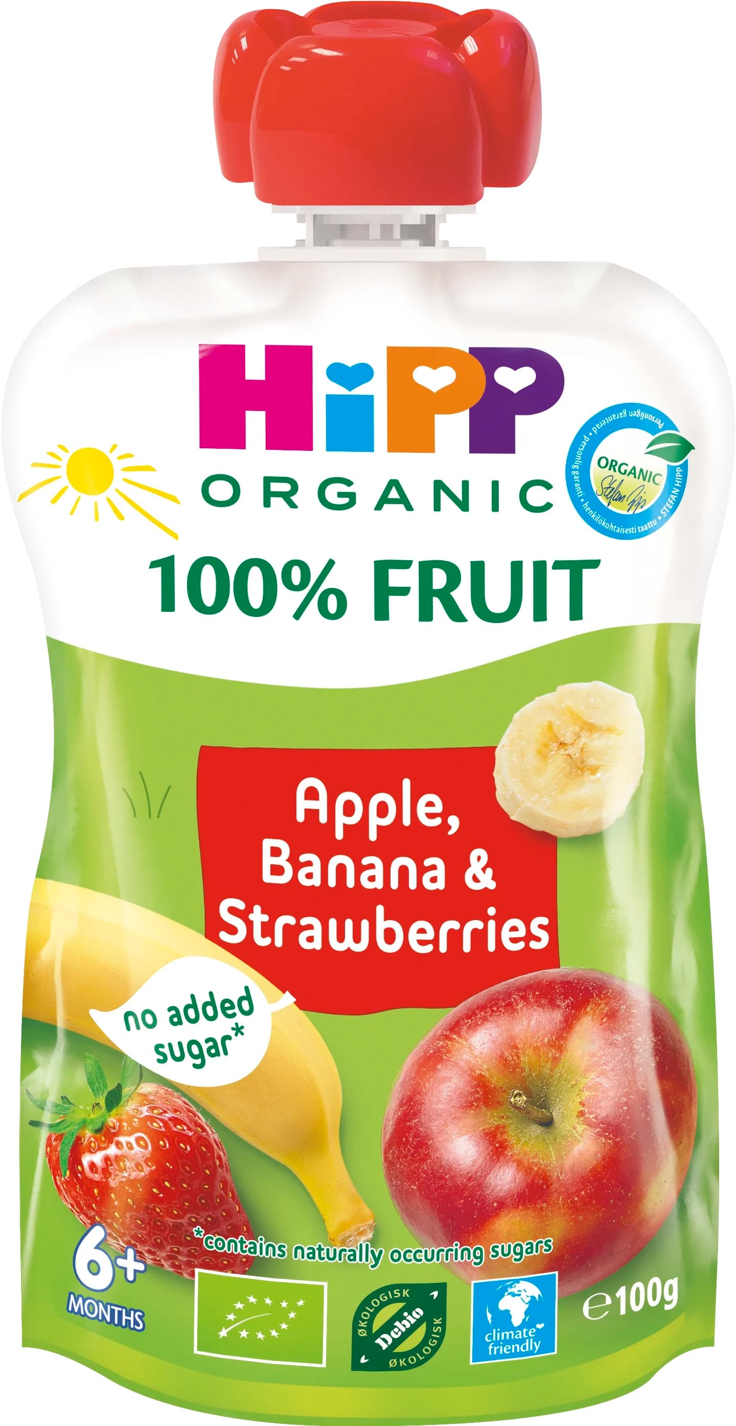 HiPP Klämmis Äpple, banan & jordgubb 6 mån 100g från HiPP – köp hos Apotek Hjärtat