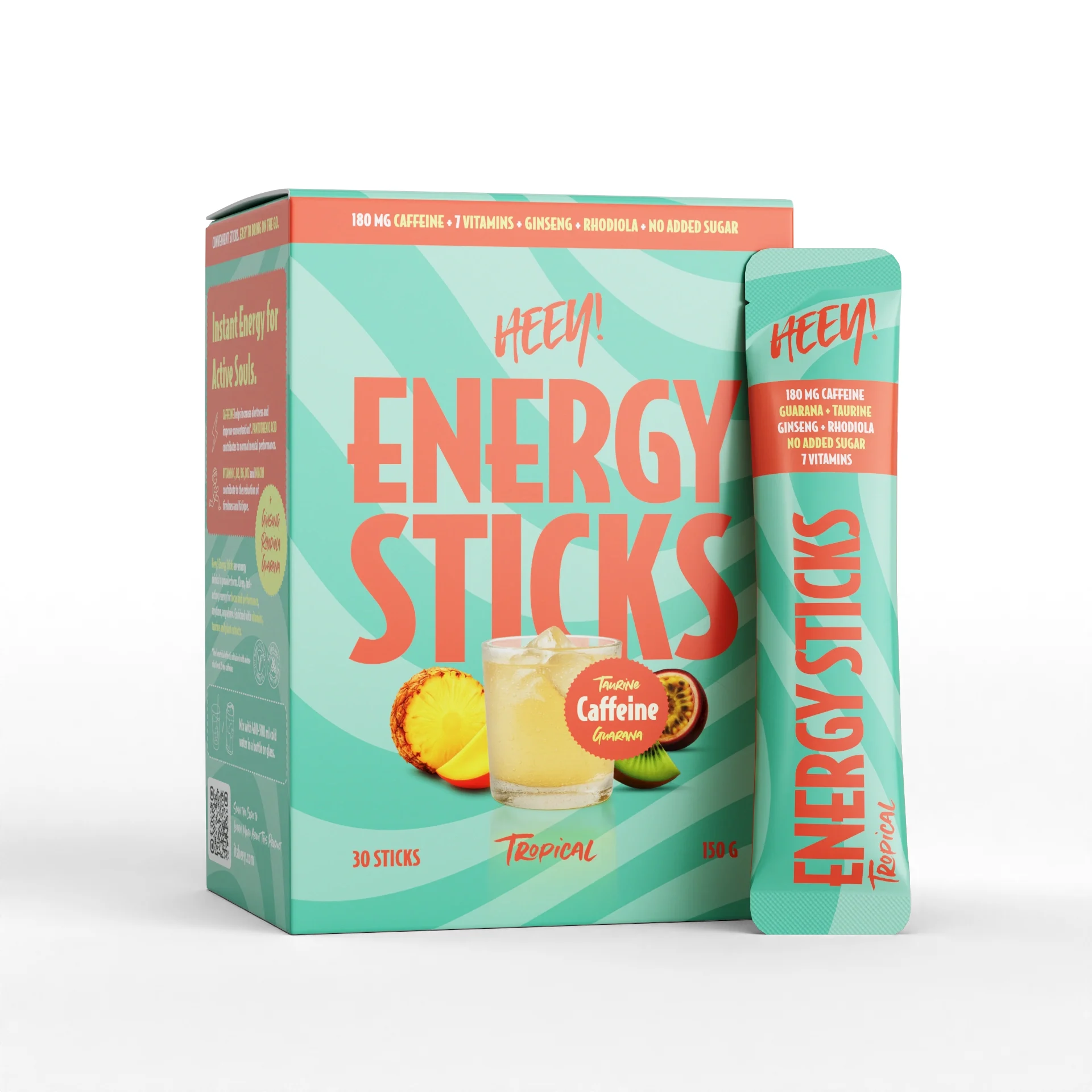 Heey! Energy Sticks Koffein + Guarana Tropical 30 st från Heey! – köp hos Apotek Hjärtat
