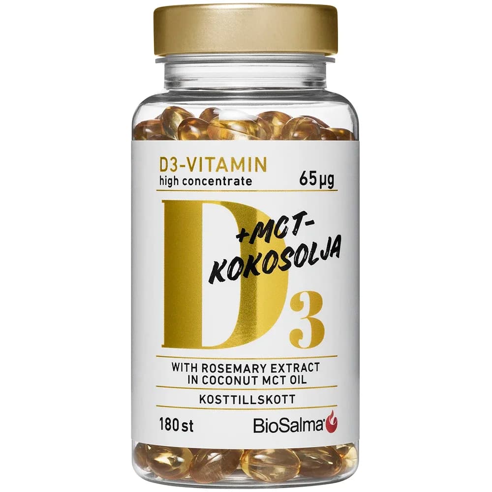 BioSalma D3-vitamin 65 μg i MCT-Kokosolja 180 kapslar från BioSalma – köp hos Apotek Hjärtat