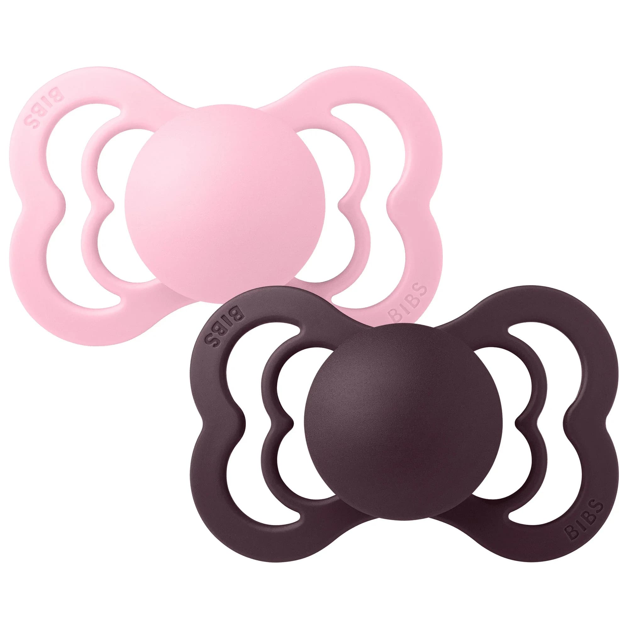 BIBS Pacifier Supreme Silicone Baby Pink/Plum 2-pack Size 2 från BIBS – köp hos Apotek Hjärtat