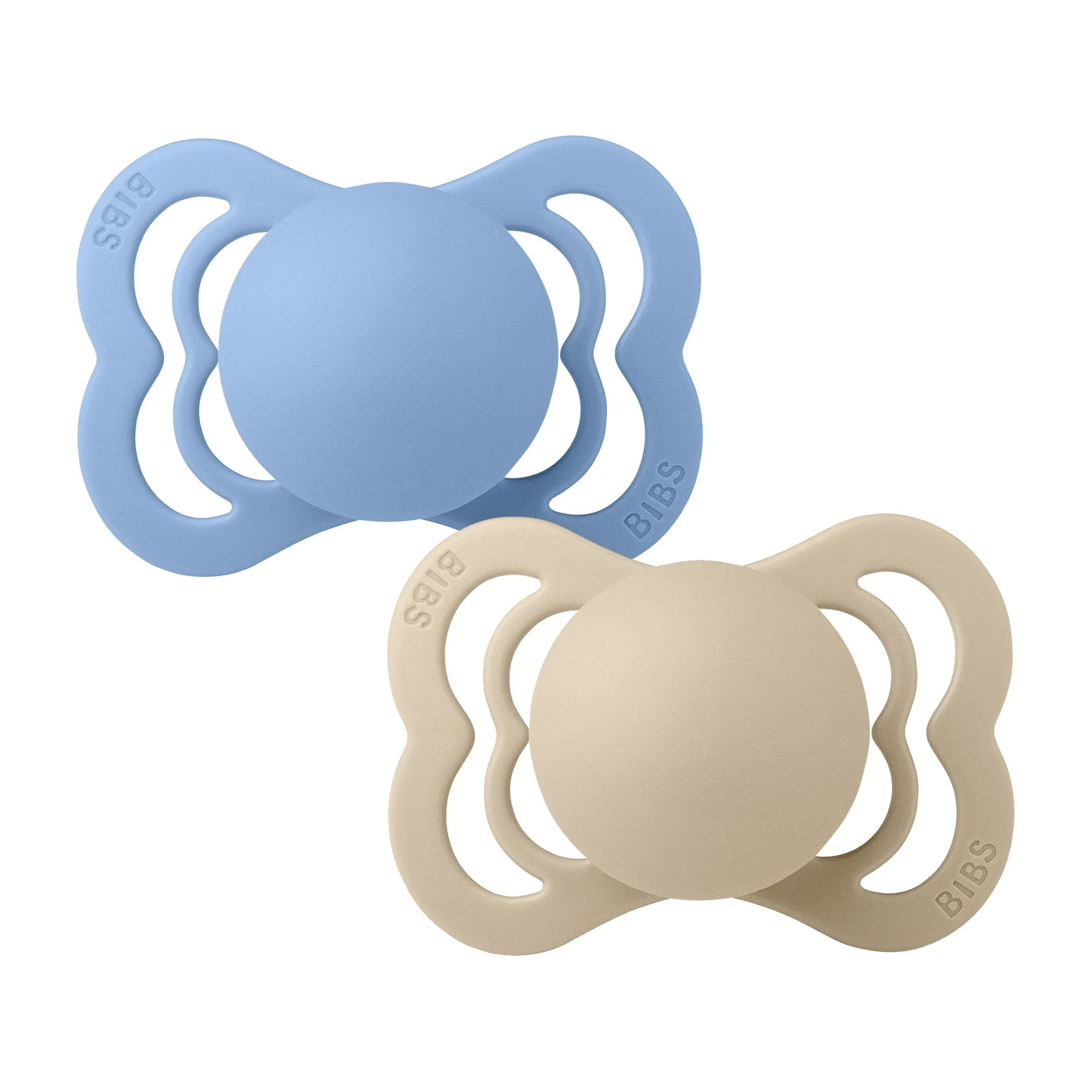 BIBS Pacifier Supreme Silicone Vanilla/Sky Blue 2-pack Size 1 från BIBS – köp hos Apotek Hjärtat