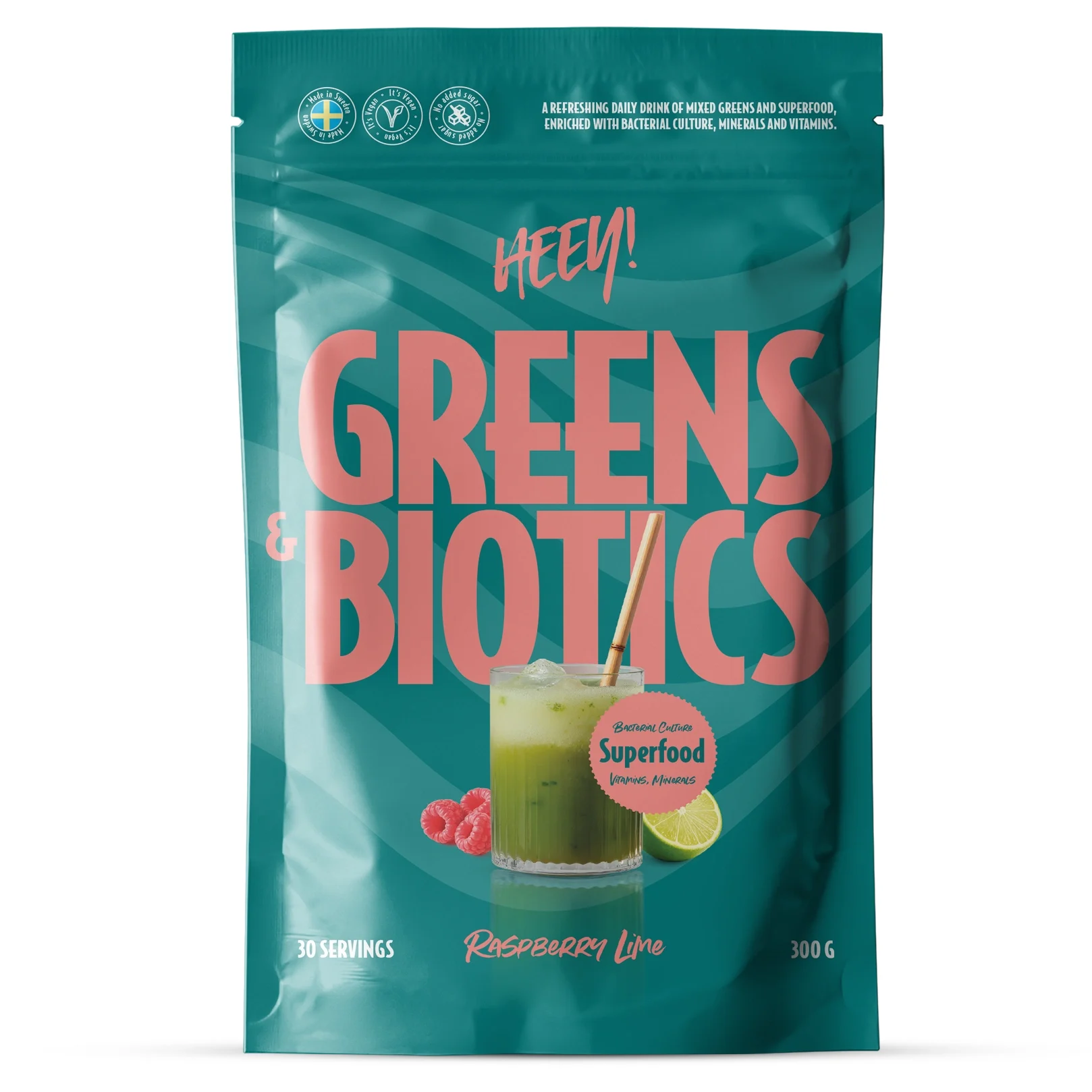 Heey! Greens & Biotics Superfood Hallon Lime 300 g från Heey! – köp hos Apotek Hjärtat