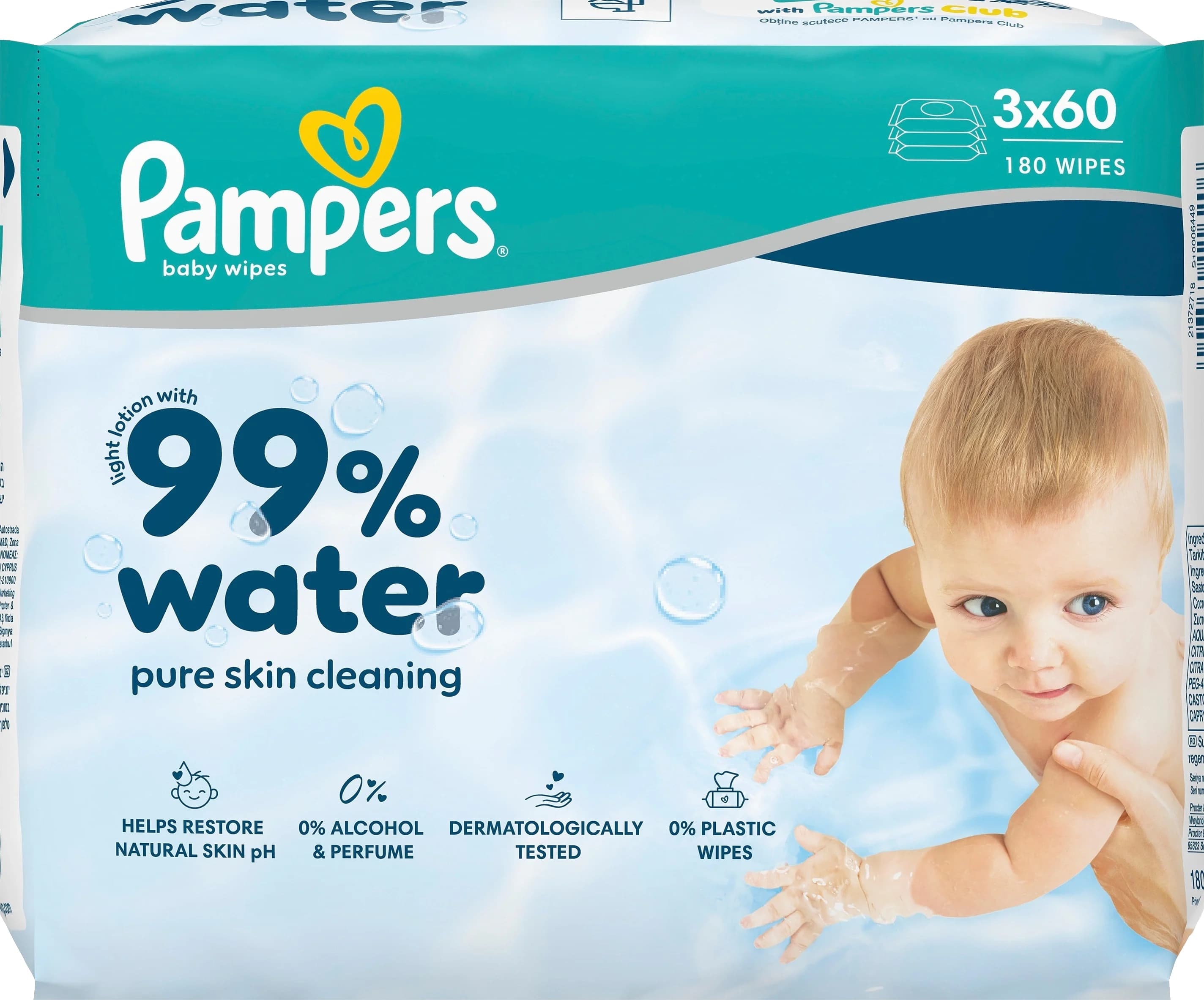 Pampers 99% Water Wipes 3-pack 180 st från Pampers – köp hos Apotek Hjärtat