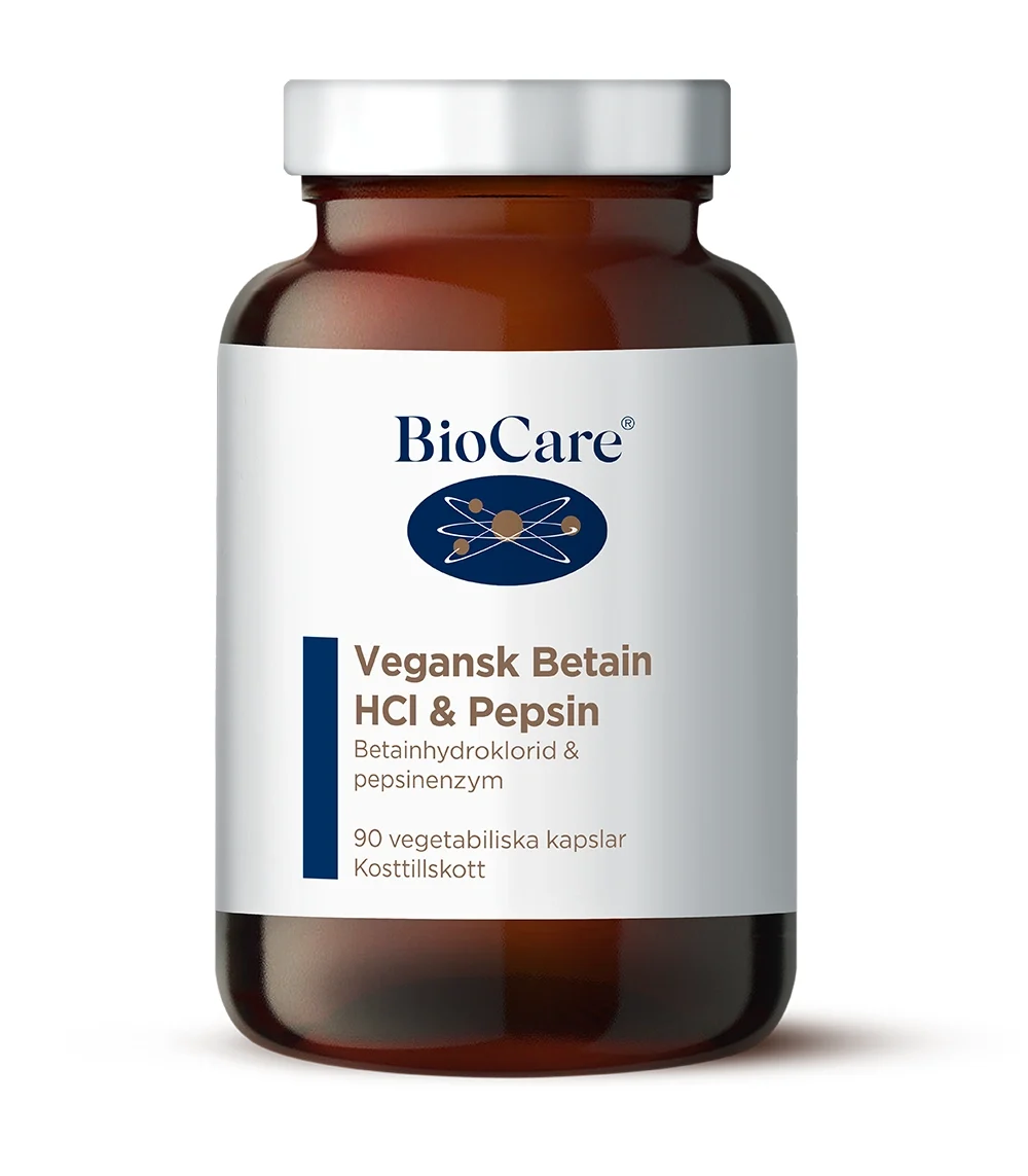BioCare Vegansk Betain HCL & Pepsin 90 st från BioCare – köp hos Apotek Hjärtat