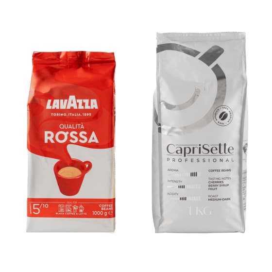 Kaffeebohnen Set Lavazza Qualita Rossa + Caprisette Professional, 2 kg – 532 kr – hos Coffee Friend