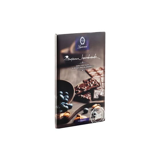 Chokladkaka Laurence Dark chocolate with almonds and blueberries, 80 g – från Laurence – 55 kr – hos Coffee Friend